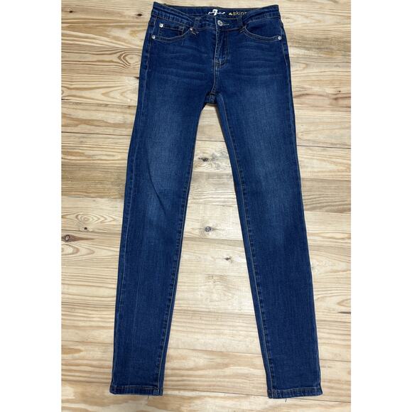 7 FOR ALL MANKIND THE SKINNY WOMENS DESIGNER JEANS SIZE 25x28 EUC MID RISE - Picture 1 of 7